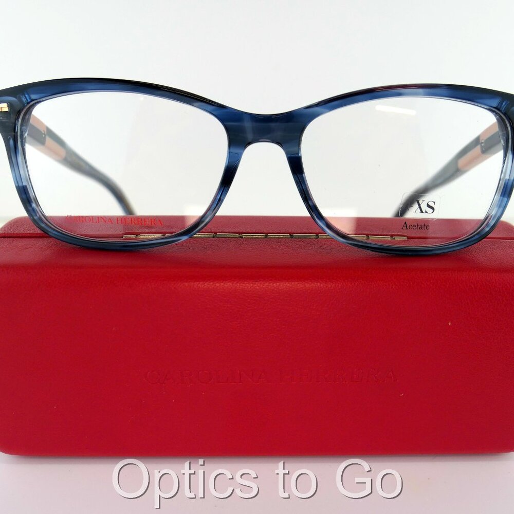 CAROLINA HERRERA HER 0160 CLEAR BLUE HORN C: 381 54-16-145 Eyeglasses Frames